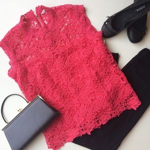 Nanette Lepore Sleeveless Lace Top Bright Pink NWT